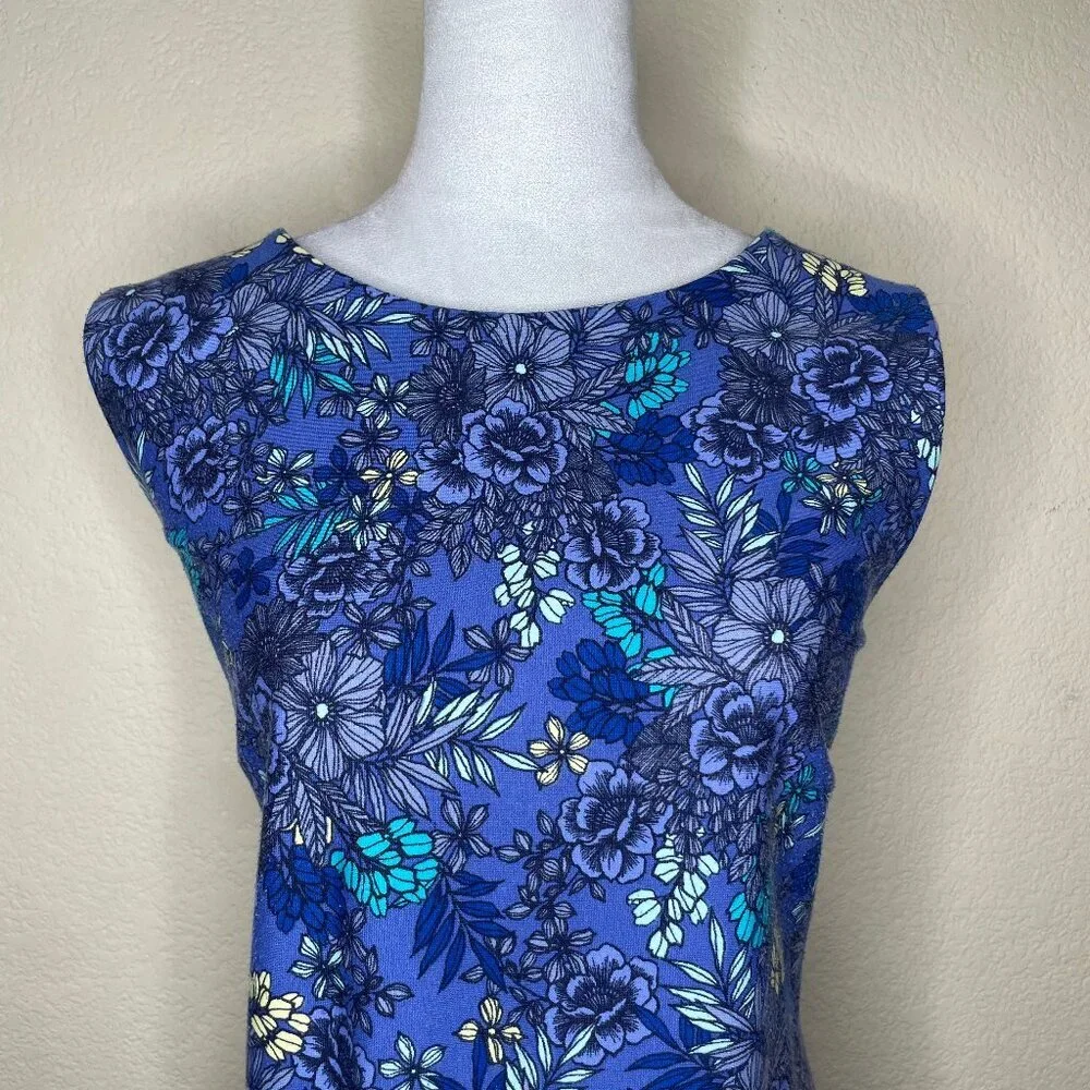 Talbots Floral Sheath Dress Blue Purple Sleeveless Knee Length Stretch Sz Large - Picture 3 of 12
